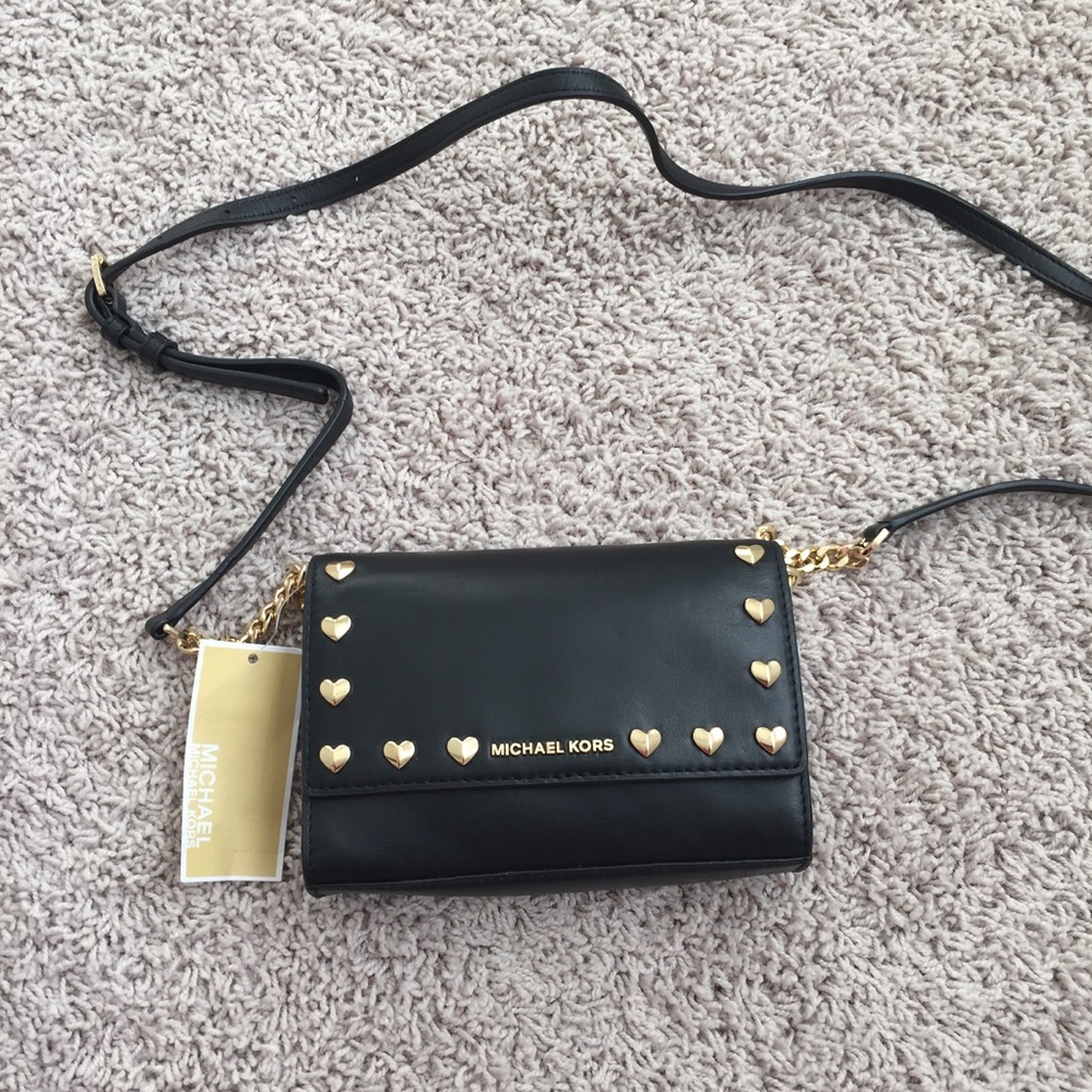 NWT Michael Kors ruby medium leather clutch black